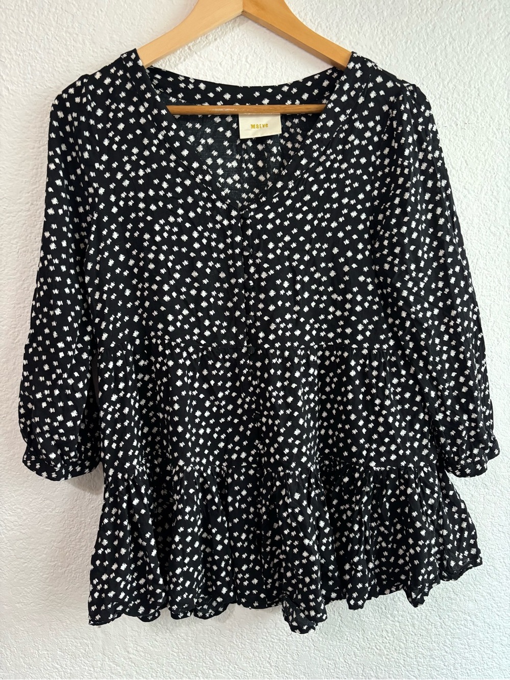 Maeve Anthropologie Black White Polka Dot Blouse Womens Size Small